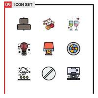 Pictogram Set of 9 Simple Filledline Flat Colors of data storage dvd glass journey flying Editable Vector Design Elements