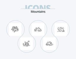 paquete de iconos de línea de montañas 5 diseño de iconos. Cerro. montaña. árbol. naturaleza vector