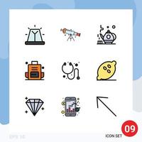 9 User Interface Filledline Flat Color Pack of modern Signs and Symbols of cure outdoors zoom bag backpack Editable Vector Design Elements