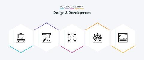 paquete de iconos de 25 líneas de diseño y desarrollo, incluido el desarrollo. codificación. desarrollo. regla. desarrollo vector