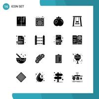 Set of 16 Vector Solid Glyphs on Grid for protection psd tomato extension swing Editable Vector Design Elements