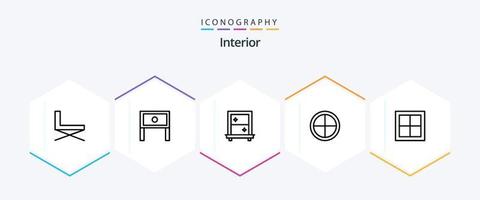 paquete interior de iconos de 25 líneas que incluye el hogar. familiar. interior. puerta. espejo vector