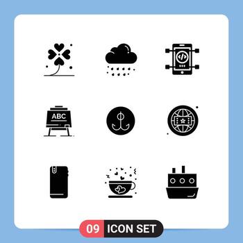 Set of 9 Modern UI Icons Symbols Signs for decoy abc weather teacher web Editable Vector Design Elements