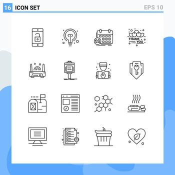 paquete de líneas vectoriales editables de 16 esquemas simples de clases electrónicas de acción de gracias mensaje cereza elementos de diseño vectorial editables vector