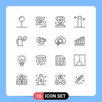 Mobile Interface Outline Set of 16 Pictograms of healthcare hand business man wand Editable Vector Design Elements