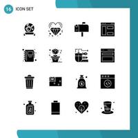 Modern Set of 16 Solid Glyphs and symbols such as education webpage marriage internet postbox Editable Vector Design Elements