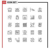 Set of 25 Modern UI Icons Symbols Signs for graveyard cross engagement share alms Editable Vector Design Elements