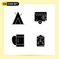 Mobile Interface Solid Glyph Set of 4 Pictograms of camp clipboard delete bag network Editable Vector Design Elements
