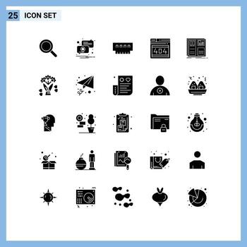 25 Thematic Vector Solid Glyphs and Editable Symbols of design webpage computers web memory Editable Vector Design Elements
