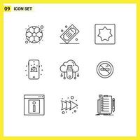 Universal Icon Symbols Group of 9 Modern Outlines of data cake tickets mobile puzzle Editable Vector Design Elements