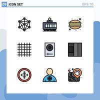 Universal Icon Symbols Group of 9 Modern Filledline Flat Colors of dj console dinner streamline layout Editable Vector Design Elements