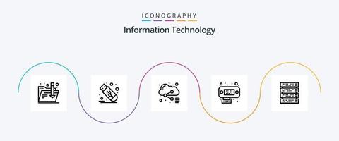 paquete de iconos de la línea 5 de tecnología de la información, incluido el servidor. estante. expediente. computadora. datos vector