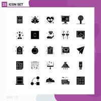 Universal Icon Symbols Group of 25 Modern Solid Glyphs of board process pulse function command Editable Vector Design Elements