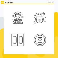 Pictogram Set of 4 Simple Filledline Flat Colors of police medical house secure heart Editable Vector Design Elements