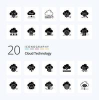 20 Cloud Technology Solid Glyph icon Pack like cloud file computing video cloud vector
