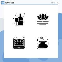 Pictogram Set of 4 Simple Solid Glyphs of shopping shop drink massage online store Editable Vector Design Elements