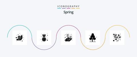 Spring Glyph 5 Icon Pack Including plant. catkins. plant. tree. pine vector
