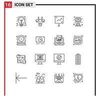 Set of 16 Vector Outlines on Grid for win sport indian presentation finance Editable Vector Design Elements