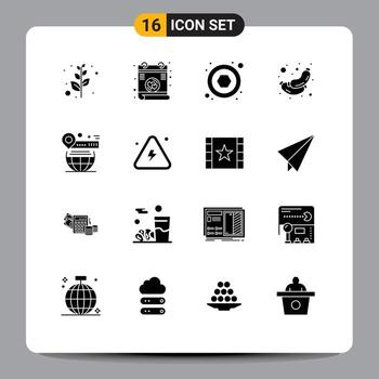Set of 16 Vector Solid Glyphs on Grid for website world screw pin breakfast Editable Vector Design Elements