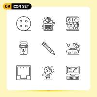 Set of 9 Vector Outlines on Grid for school education coffee store ecommerce Editable Vector Design Elements