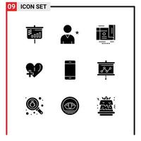 Pack of 9 creative Solid Glyphs of gadget computers coupon plus love Editable Vector Design Elements