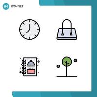 4 Filledline Flat Color concept for Websites Mobile and Apps clock menu book multimedia purse forest Editable Vector Design Elements
