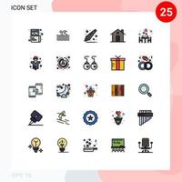 25 Universal Filled line Flat Colors Set for Web and Mobile Applications house entrance swimming chimney remover Editable Vector Design Elements