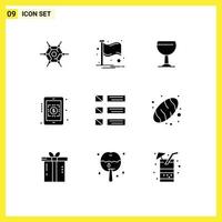 9 Universal Solid Glyphs Set for Web and Mobile Applications ui list drink detail currency symbol Editable Vector Design Elements