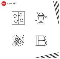 Pictogram Set of 4 Simple Filledline Flat Colors of part badminton solution islam game Editable Vector Design Elements