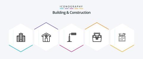 Building And Construction 25 Line icon pack including carpenter. tool. tower. toolkit. construction vector