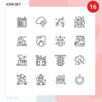 Mobile Interface Outline Set of 16 Pictograms of building healthcare fish health atom Editable Vector Design Elements