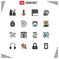 Set of 16 Modern UI Icons Symbols Signs for backup meditation sports concentration finance Editable Creative Vector Design Elements