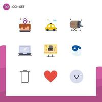 User Interface Pack of 9 Basic Flat Colors of monitor laptop baraban imac monitor Editable Vector Design Elements