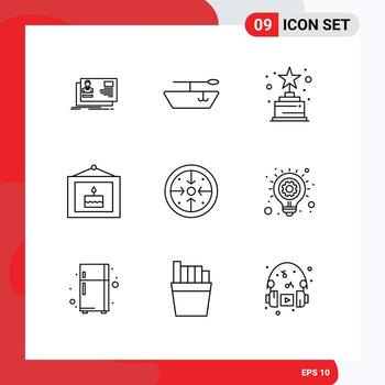 Editable Vector Line Pack of 9 Simple Outlines of process implementation trophy goals picture Editable Vector Design Elements