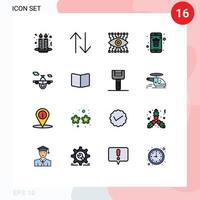 Universal Icon Symbols Group of 16 Modern Flat Color Filled Lines of transport airplane watch smartphone delete Editable Creative Vector Design Elements