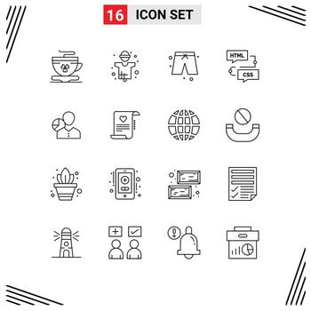 Set of 16 Commercial Outlines pack for graph flowchart production development coding Editable Vector Design Elements