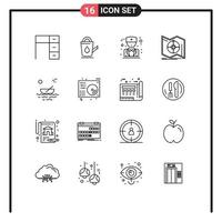 Universal Icon Symbols Group of 16 Modern Outlines of boat navigate water map direction Editable Vector Design Elements