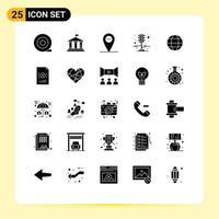 Pack of 25 Modern Solid Glyphs Signs and Symbols for Web Print Media such as file document traffic banking internet Editable Vector Design Elements