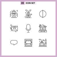 Set of 9 Modern UI Icons Symbols Signs for building bank quality record mic Editable Vector Design Elements