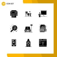 Group of 9 Solid Glyphs Signs and Symbols for finance data analysis room business report Editable Vector Design Elements