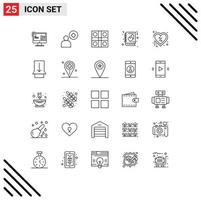 Mobile Interface Line Set of 25 Pictograms of day notebook game love sports Editable Vector Design Elements