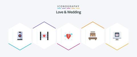 Love And Wedding 25 Flat icon pack including love. bed. love. heart vector