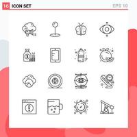 16 iconos creativos signos y símbolos modernos de bolsa de finanzas mariposa dinero foco elementos de diseño vectorial editables vector