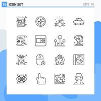 16 User Interface Outline Pack of modern Signs and Symbols of search content mechanical chart car Editable Vector Design Elements