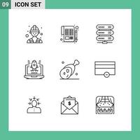 9 Outline concept for Websites Mobile and Apps ham food computing laptop business Editable Vector Design Elements