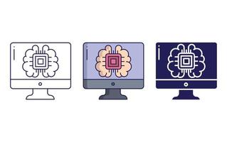 icono de ai del cerebro de la computadora vector