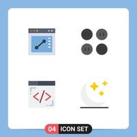 4 Universal Flat Icon Signs Symbols of browser crescent buttons coding night Editable Vector Design Elements