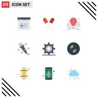 Mobile Interface Flat Color Set of 9 Pictograms of design music air microphone balloon Editable Vector Design Elements