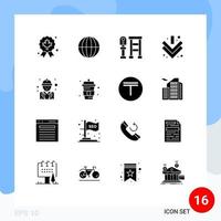 16 signos de glifos sólidos universales símbolos del banco del jefe de trabajo flecha completa elementos de diseño vectorial editables vector