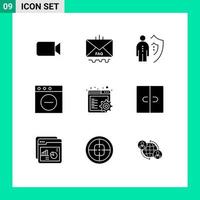 Set of 9 Commercial Solid Glyphs pack for browser delete mail app person Editable Vector Design Elements